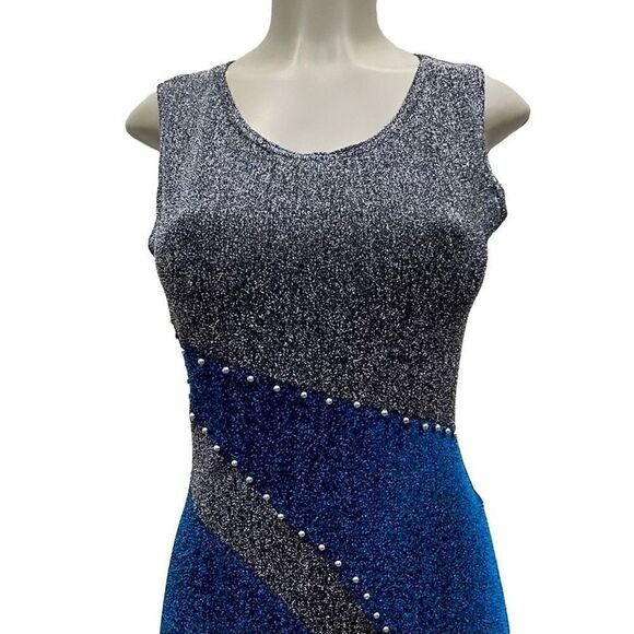 Lemon Fashionl Dress Women’s Small Bodycon Embellished Cocktail Midi Silver Blue - Picture 7 of 10